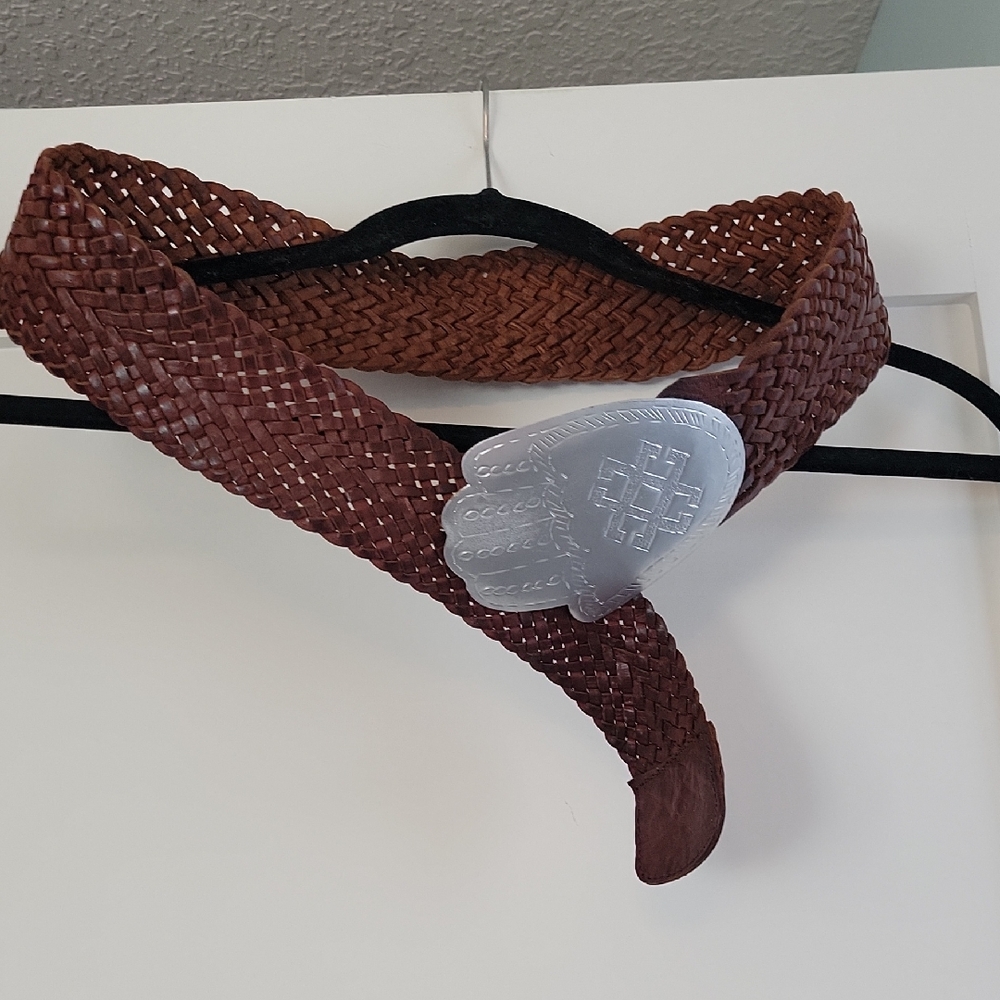 Chico's Brown Woven Belt with Silver Buckle